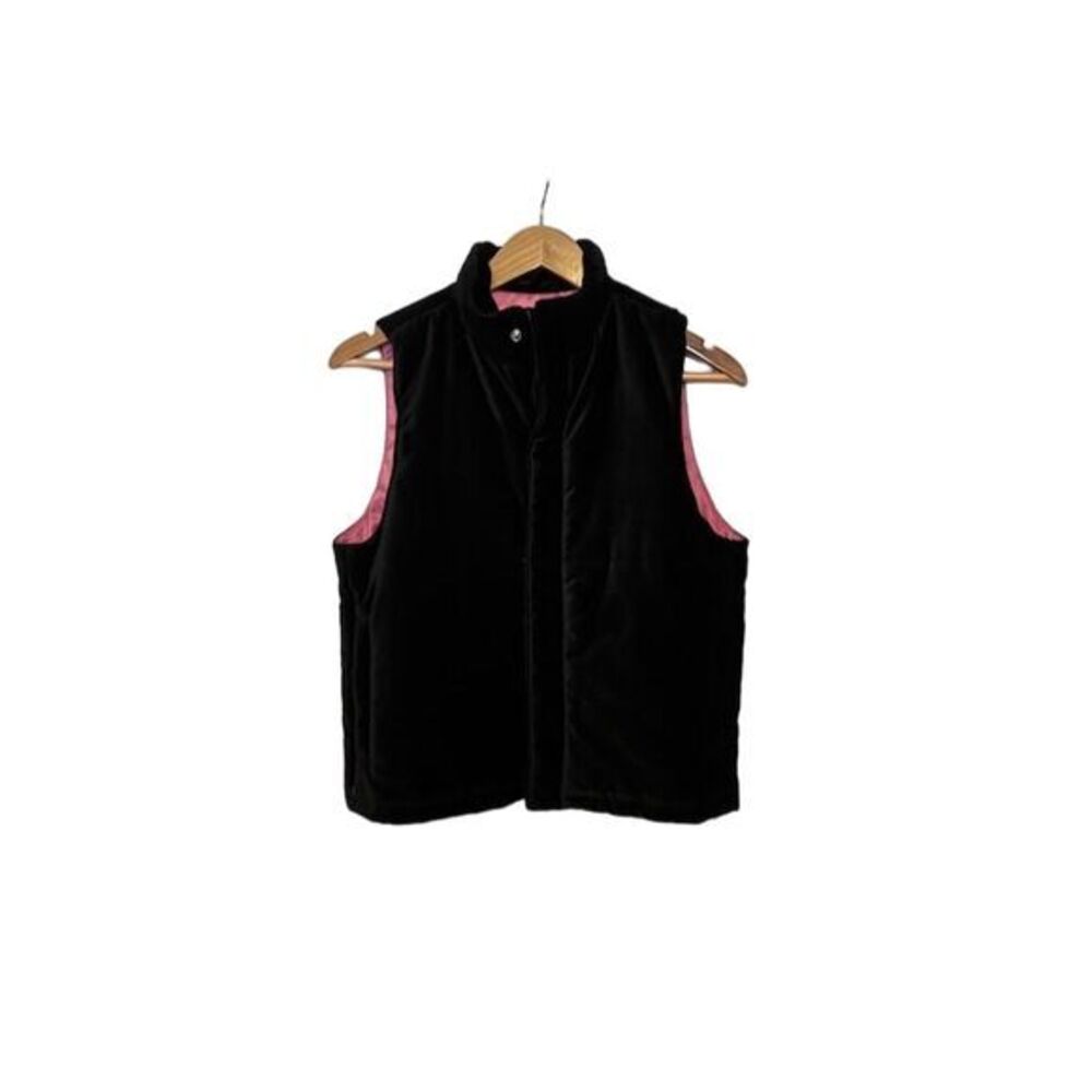 Women’s Ralph Lauren Black Velvet High Neck Vest Pink Lining Side Pockets Zip